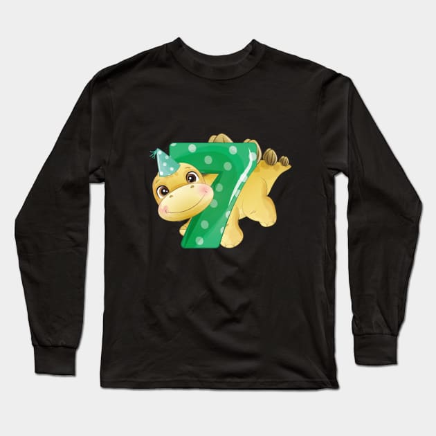 7th Birthday Cute Little Dinosaur Long Sleeve T-Shirt by My_Store